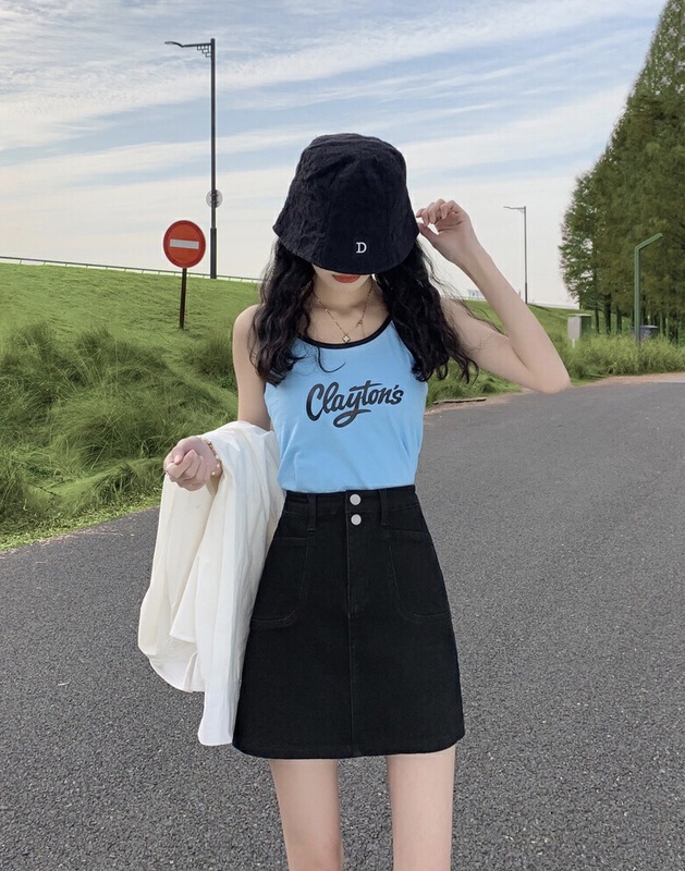 goods in stock! [good] Korean elastic A-line denim skirt 6356# JJ