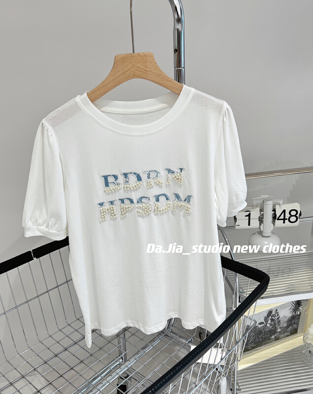 [Dajia] pearl casual versatile short sleeve T-shirt 22327# CLS