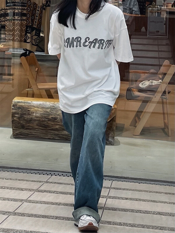 [hanzheshi] Unisex letter loose short sleeve T-shirt 215# ZZL