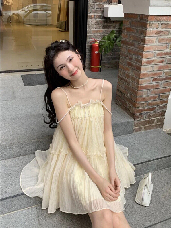 New in early summer! [x · h studio] temperament sweet pearl suspender super fairy pengpeng dress 7991# ozq
