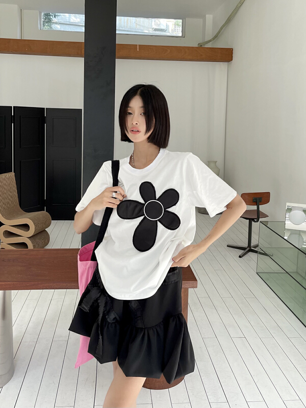 [Dore Dore] three dimensional flower decoration short sleeve T-shirt 1226# ozq