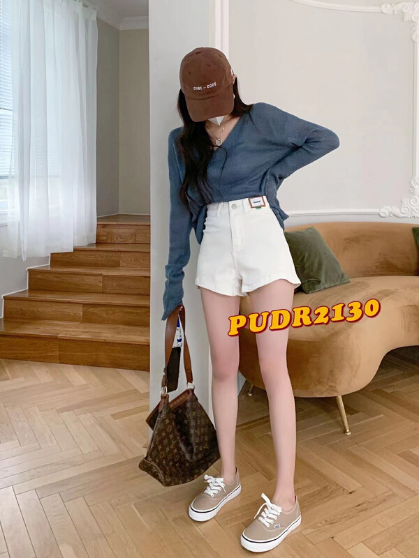 New in early summer! [pudr] Korean version hot girls age reducing elastic denim shorts 2130 blue 2130-1 black 2130-2 white 2# XJ