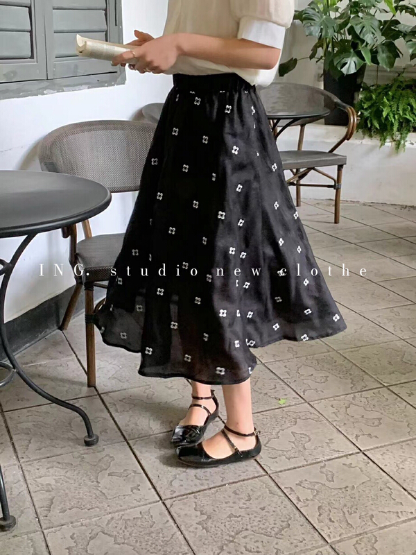 New in early summer! [ing] gentle lady style elastic waist embroidered fancy mesh skirt 7697# HBx