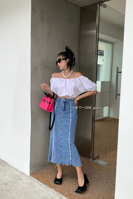 New in early summer! [t one] Korean style, thin and foreign style, denim skirt 9068# LSL