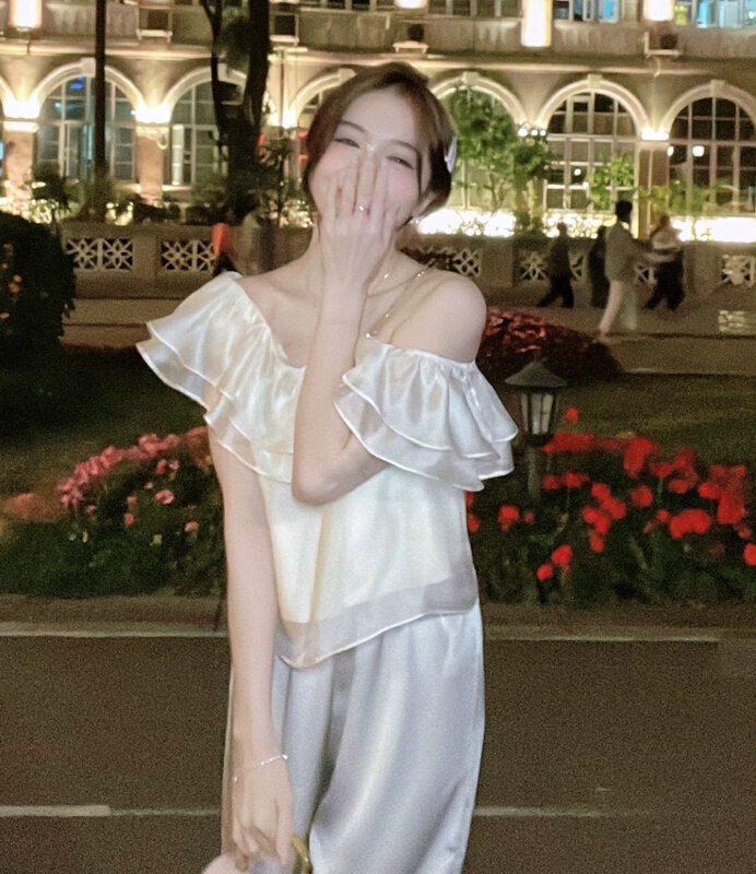 [CTT] French retro gentle temperament lotus leaf sweet blouse (with detachable shoulder strap) 070# cqw