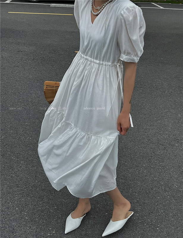 [open] V-neck clean version waist closing temperament dress (dress only) 3718# ozq