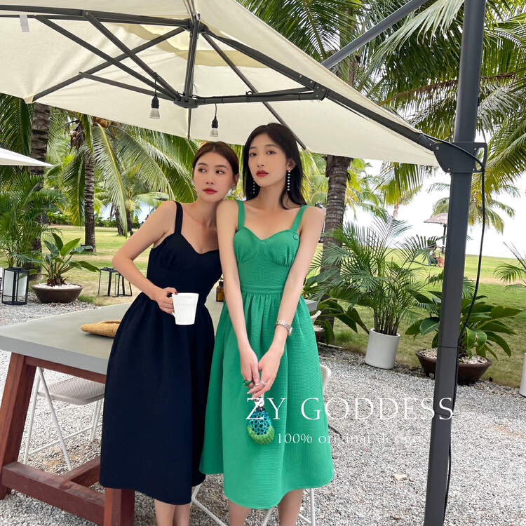 New year in early spring! [ZY] celebrity temperament vacation wind umbrella swing sling strap skirt 68002# ozq