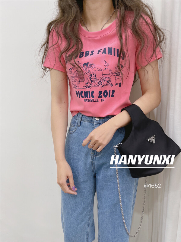 New in early summer! [Han Yunxi] fashion Korean alphabet short Casual Short Sleeve T-shirt 1652# CLS