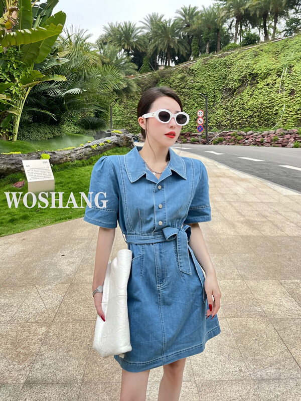 New in early summer! [woshang] high sense temperament high waist small dress (with waist rope) 1239# XYJ