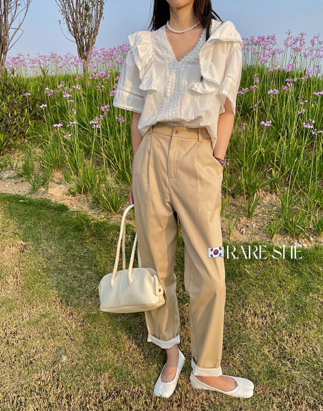 New year in early spring! [rare she] lower hem design wash casual pants 5031# LSW