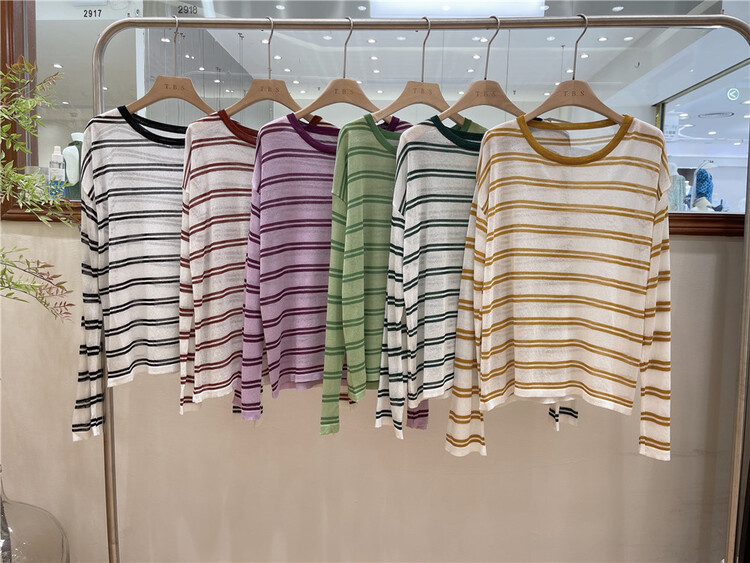[t.b.s] simple and versatile loose stripe long sleeved sunscreen shirt 7039# lwy