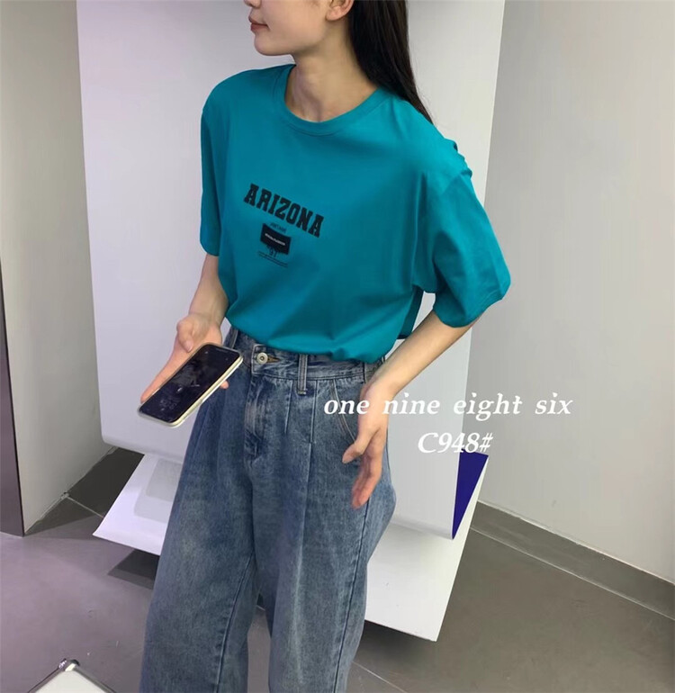 [1986] Korean alphabet printed loose short sleeve T-shirt 948# XYY