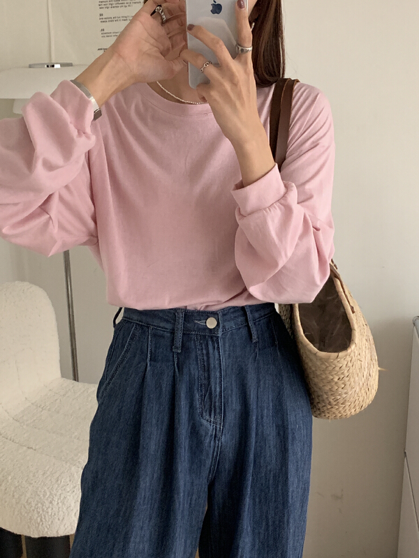 Original price 43.99! New year in early spring! [on line] simple and versatile solid color long sleeve T-shirt 90132# lwy