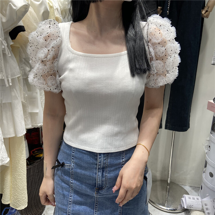 [hearteat] stitched bubble sleeve comfortable blouse h4074# L