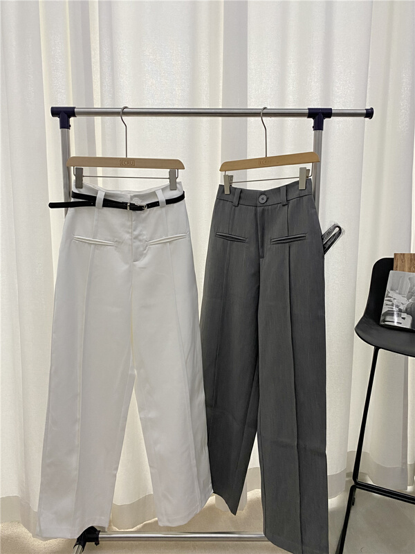 Early spring! [ecru] Korean version simple and versatile casual pants (with belt) 2113179# zxl