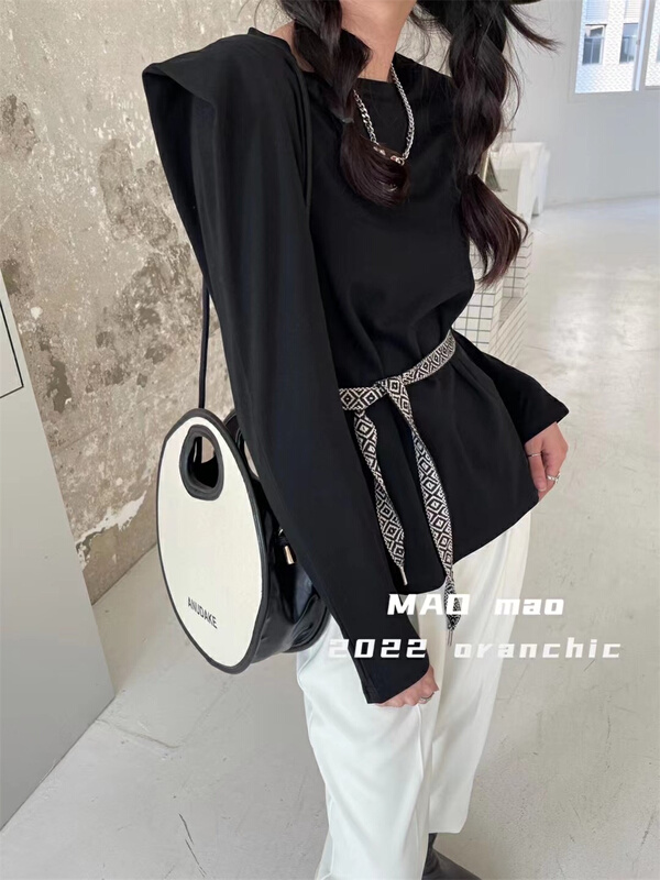 New year in early spring! [Maomao] shoulder pad Pullover Korean long sleeve T-shirt (with tie) 612# WTT