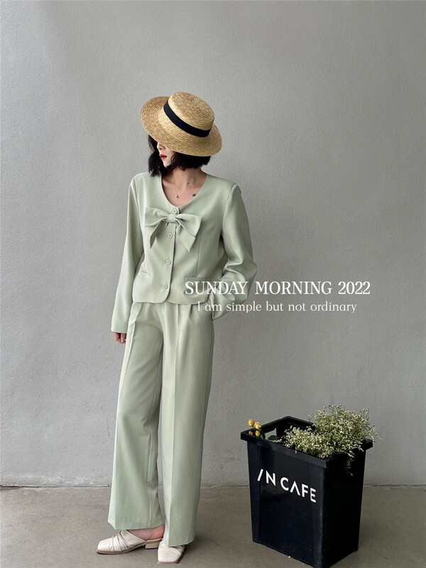 goods in stock! Cxdhh / new in early spring! Korean simple coat + casual pants set (detachable with bow tie) ys1-xb8-w8808 set # ZSY