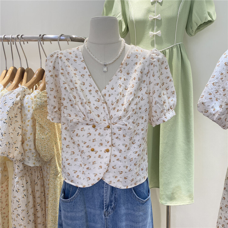 [Lulu grace] Korean broken flower waist double breasted shirt 6239# ZSY