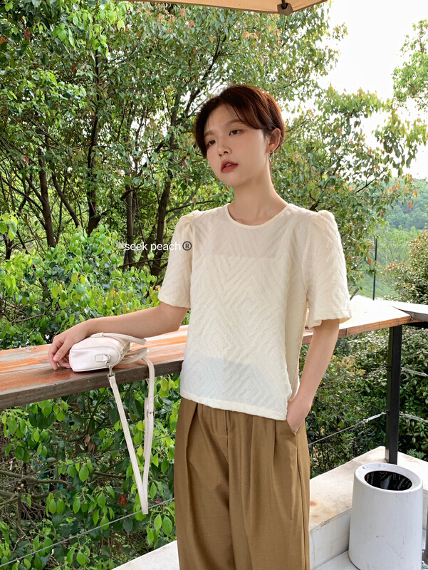 New in early summer! [seek peach] solid color versatile simple blouse 5159# ll
