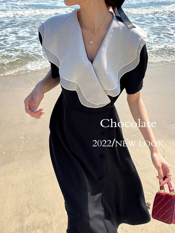 New in early summer! [chocolate] ruffled lace up dress 28065# ll