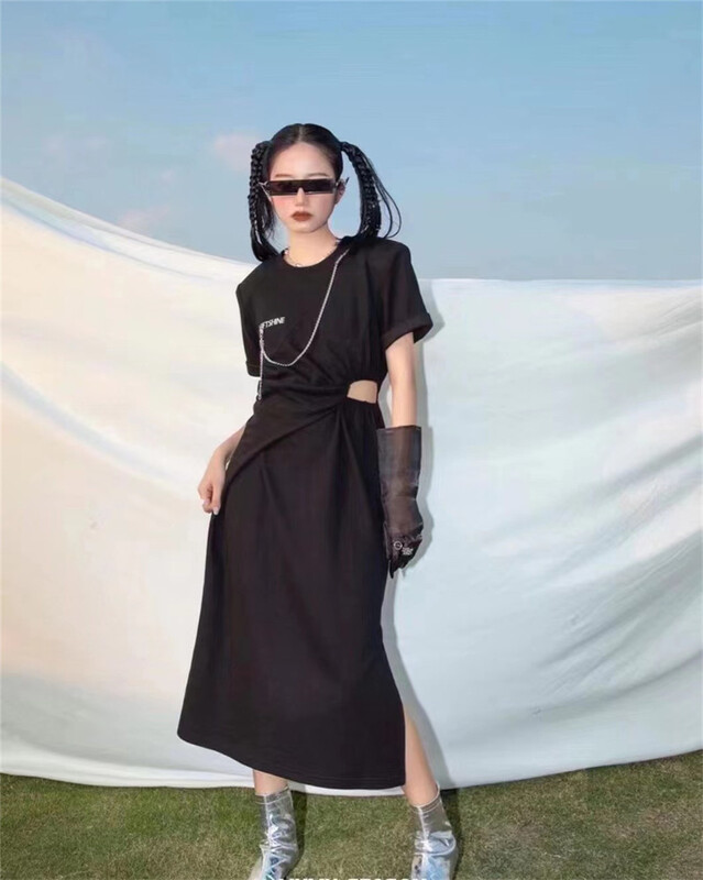 New in early summer! [Dani] Korean chain letter short sleeve dress 77583# zyh
