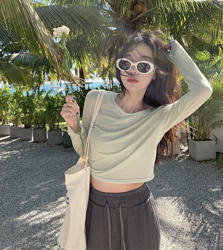 goods in stock! New in early summer! [y.jia Yijia] fashionable and versatile round neck Pullover sunscreen long sleeved T-shirt (T-shirt only) ys1-8889# PCZ