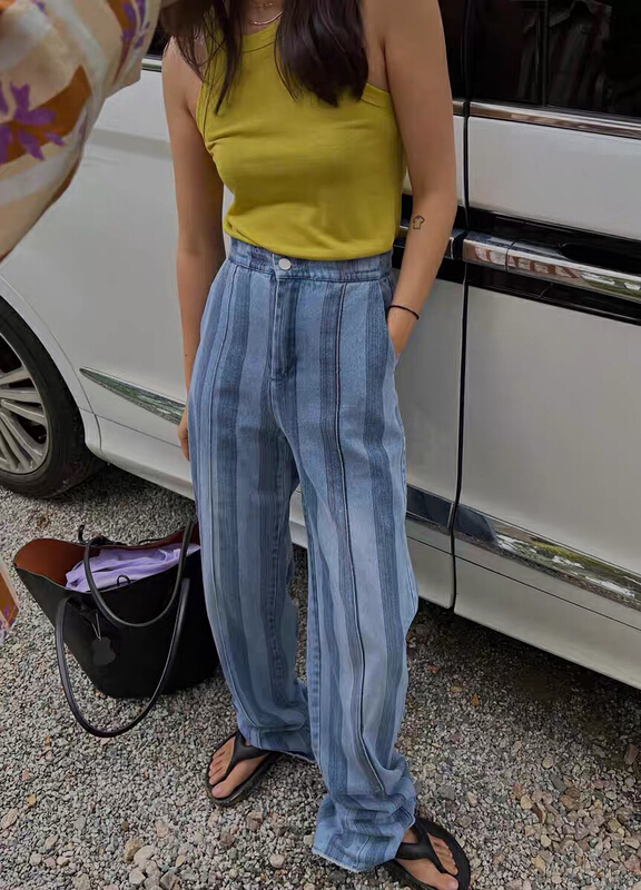 [by flow] striped loose LABEL JEANS w651# XYY