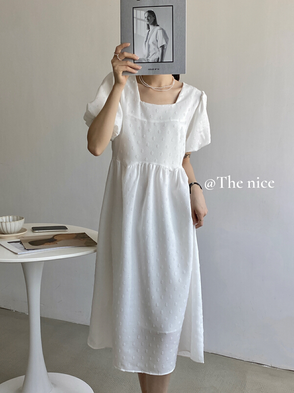 [the nice] French three-dimensional flocking polka dot dress a6212# hjy