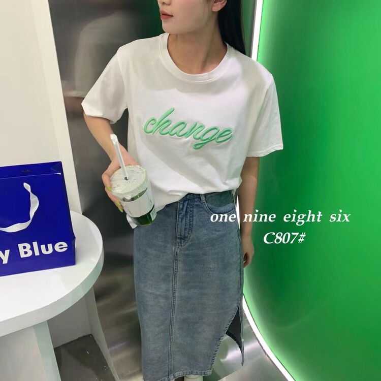 New in early summer! [1986] Korean round neck letter personalized short sleeve T-shirt ys1-807# XYY