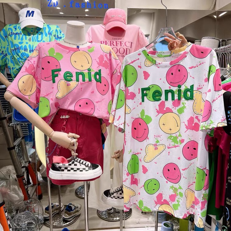 [G +] smiley face letter printed short sleeve T-shirt 1088# WTT
