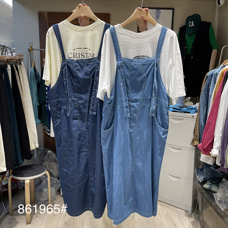 New in early summer! [fabric] Korean aging denim strap skirt 861965# L