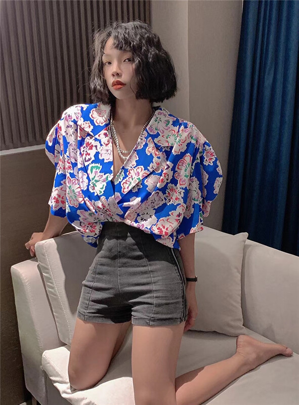 [H3] fashion temperament floral bubble sleeve shirt 1739\pcz