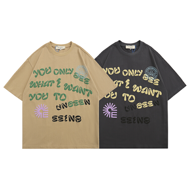 [the unvowed] men's and women's personalized letter foam printed short sleeve T-shirt 2222# ZZL