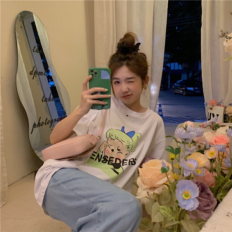 [timely rain] Korean style ins design loose short sleeve T-shirt 42159# WPL