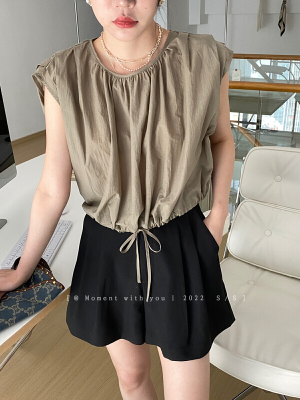 [moment with you] Korean pleated chic harbor style waistcoat t0590-j# LSW