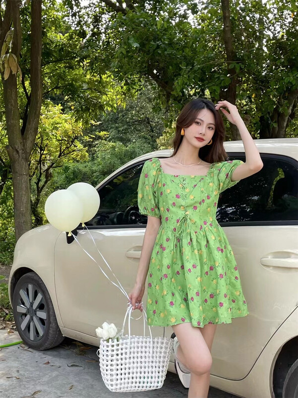 [ejobas] French romantic Square Neck Lace Up Dress a9189# zxx