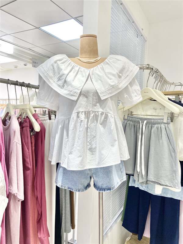 [moo Le] Japanese versatile contrast large lapel shirt (only selling small shirts) 22131# CLS