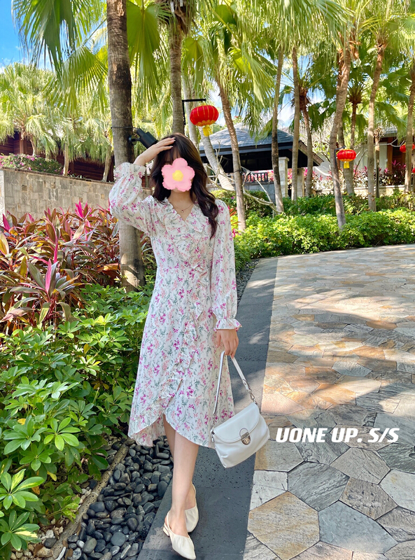 New year in early spring! [uone] ruffled split floral dress 98138# LSL