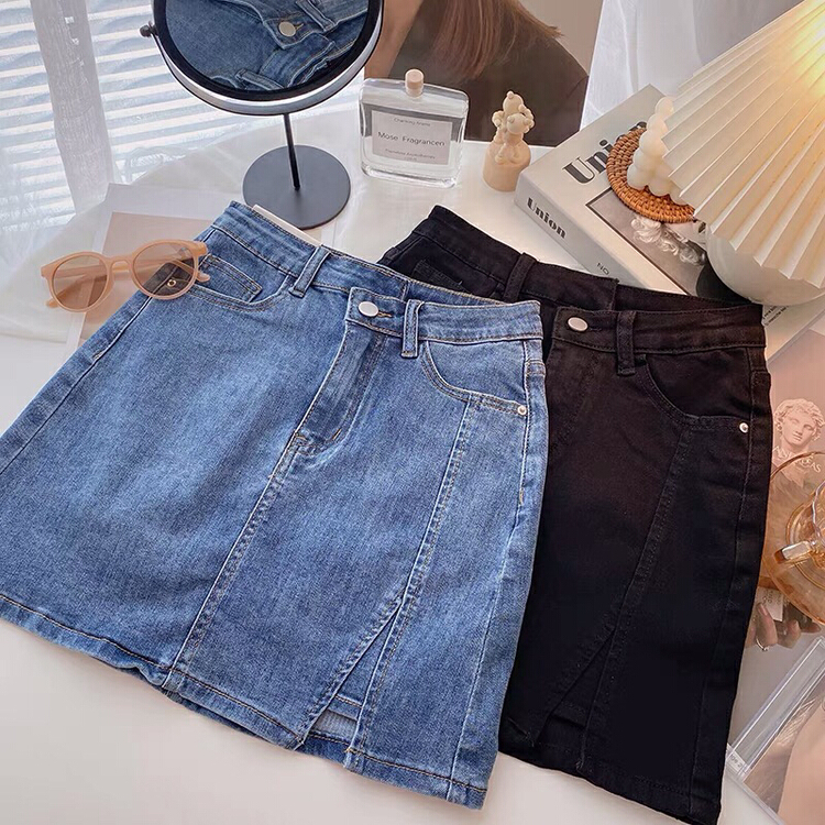New year in early spring! [yuan. Shang] Korean minority design split denim skirt 6107-1\jj
