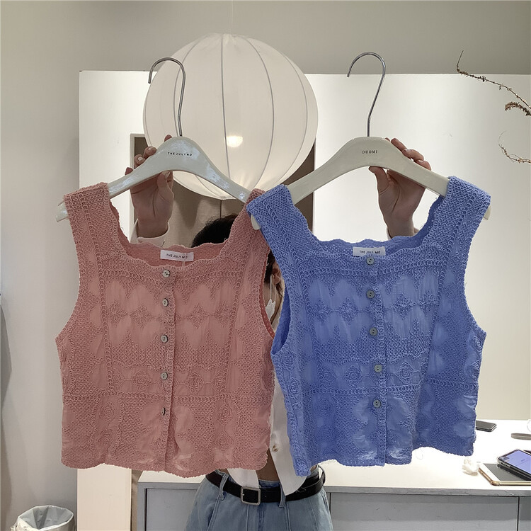[at the end of July] square collar slim breasted knitted vest / suspender 5229# HBx
