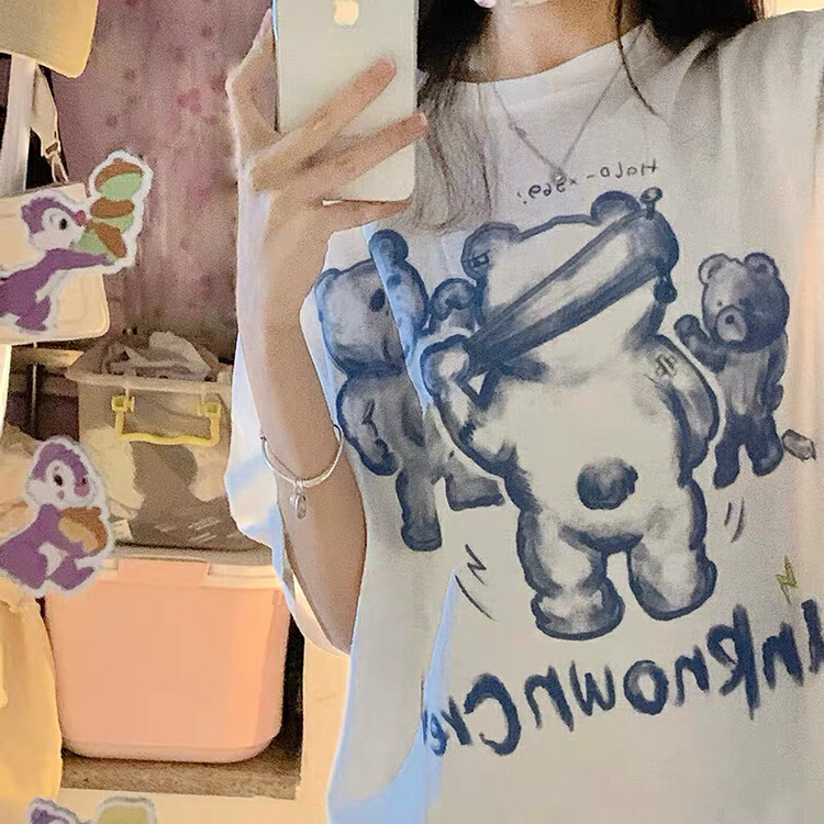 [Dake family] funny bear pattern loose short sleeve T-shirt 5138# ZSY