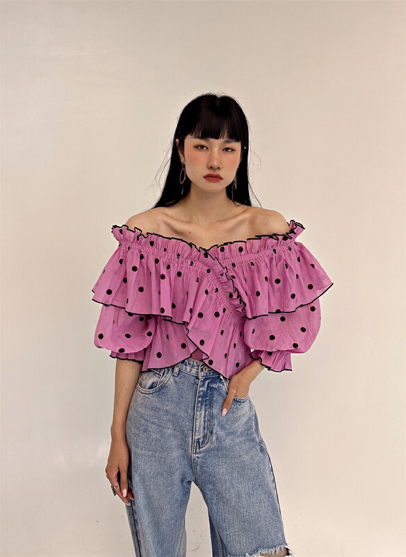 [D2] Han Xibo point V-neck ruffled blouse (only selling blouses) 2221100# CSX