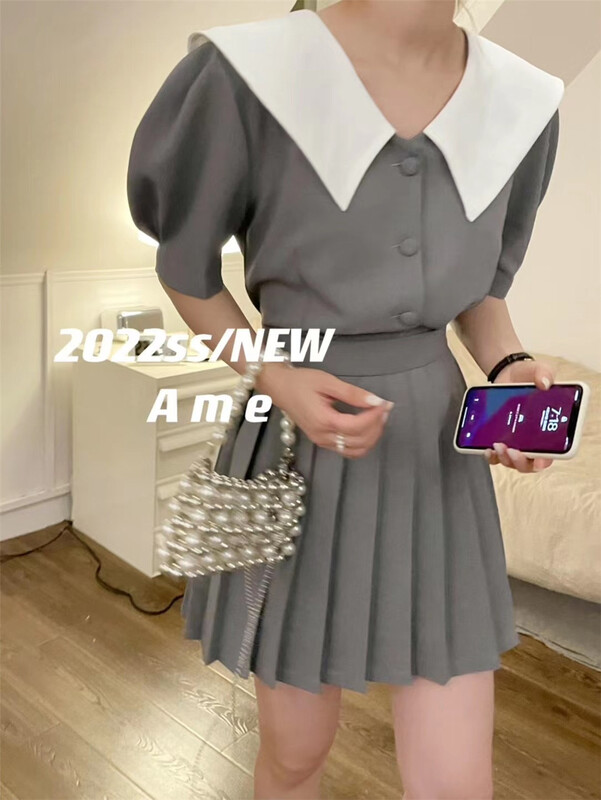 [ame] baby collar color blocking fashion blouse 86136# XYJ