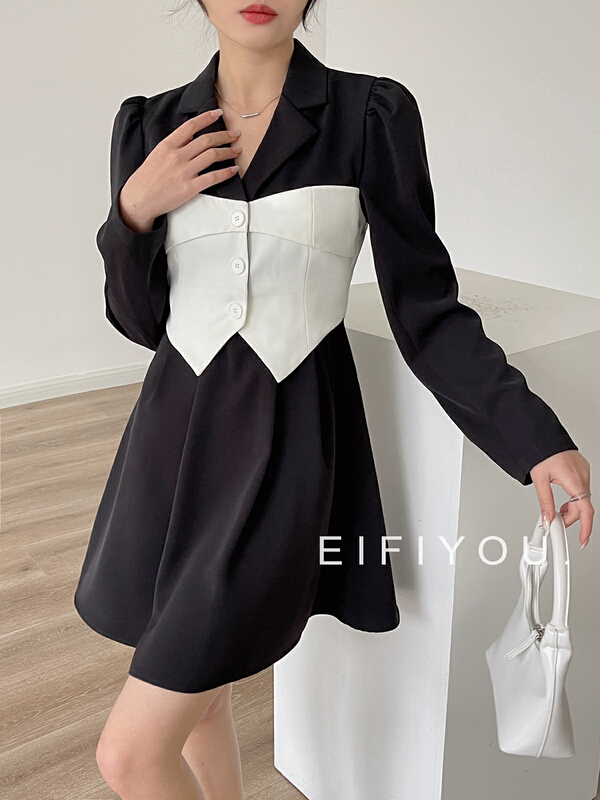goods in stock! New year in early spring! [EI fi you] foreign style color contrast stitching dress 1971# LSL
