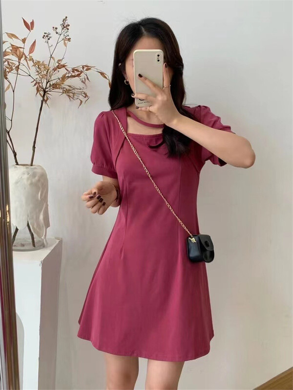 [CCJ] casual waist closing net color dress 8179# hjy