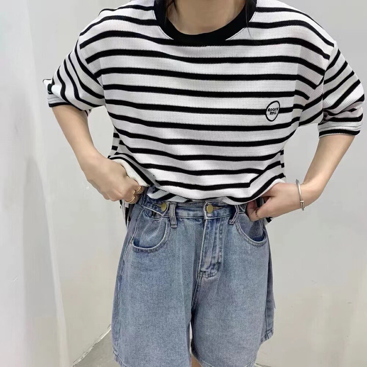 [d.an] Korean striped loose short sleeve T-shirt 8880# zxx