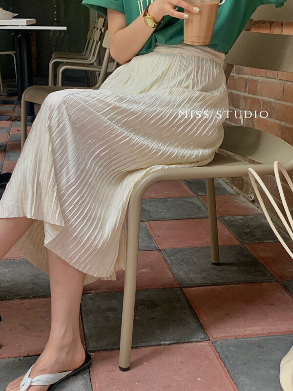 [miss miss miss home] pure color back slit pleated skirt f2227# zjy