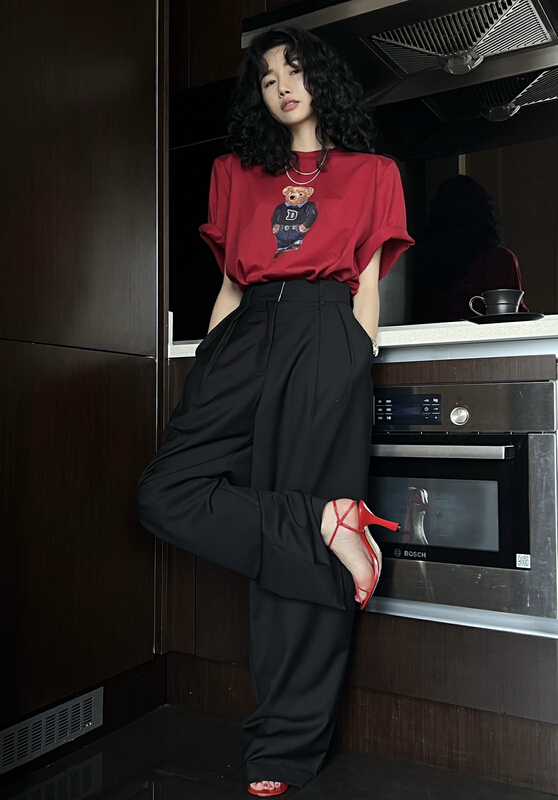 [all in] bear print loose short sleeve T-shirt 4182# ozq