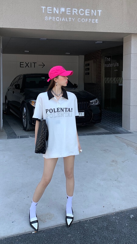 [our] Korean versatile front and back printed contrast short sleeve T-shirt 9565# LSW
