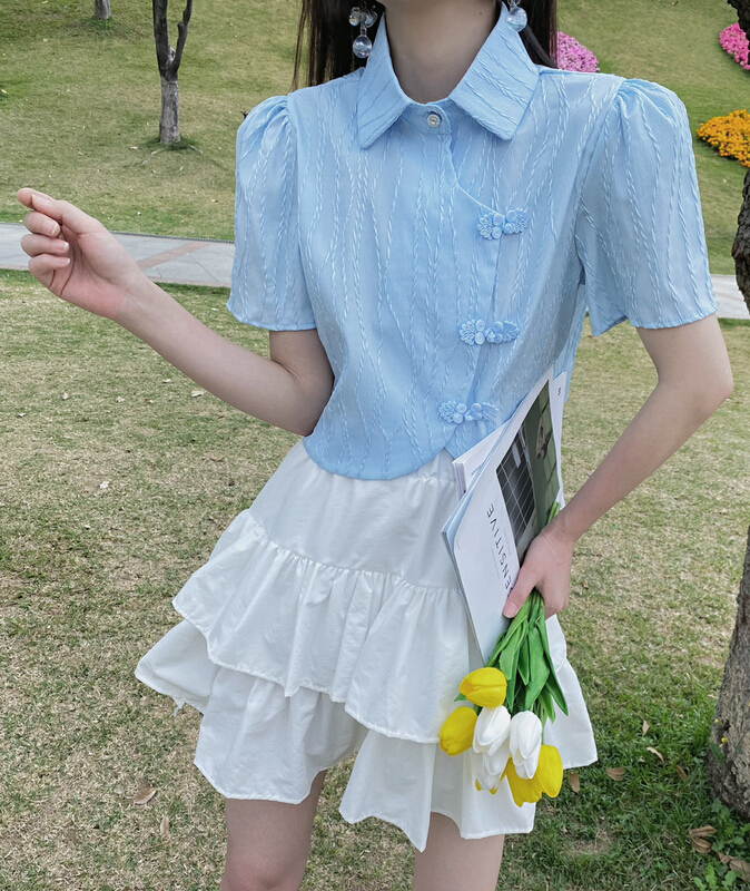 現貨!【TWINS】旗袍扣立領純色小衫  8098#  HJY